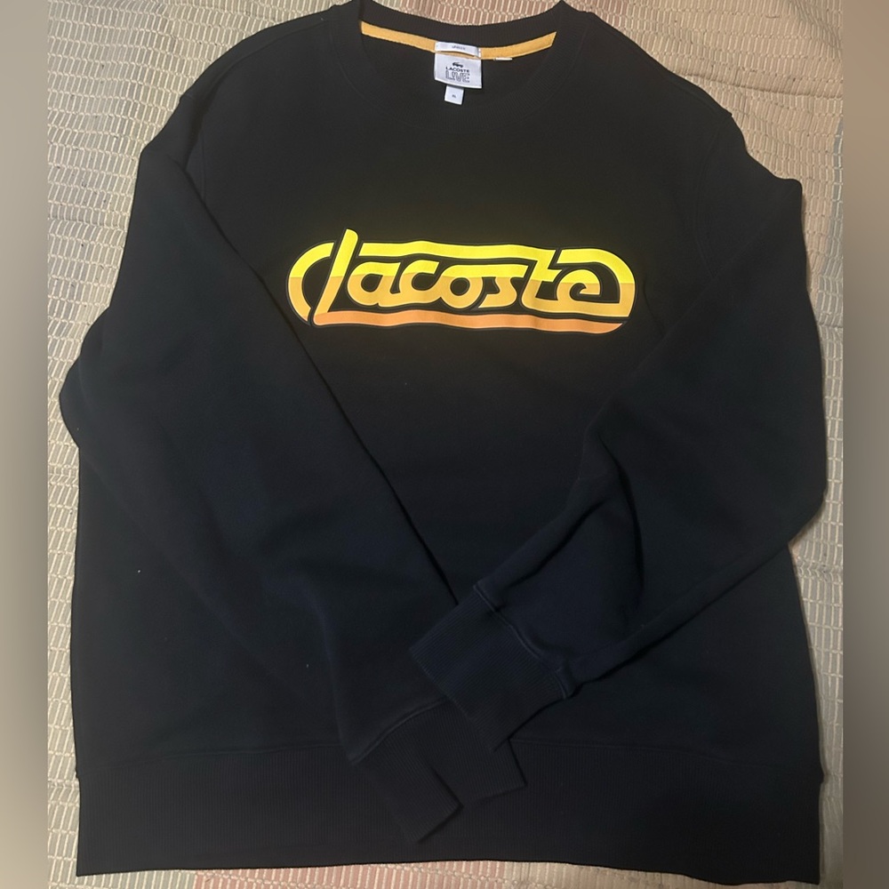 Lacoste Black Crewneck Sweater with Yellow Logo